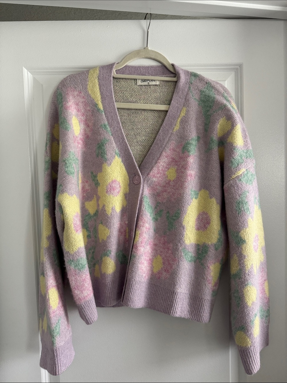 Lavender Floral V-Neck Button Cardigan Sweater